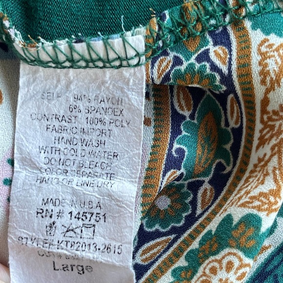 Market & Spruce Top Womens Large Green Floral Paisley Rolltab Blouse - Picture 6 of 10